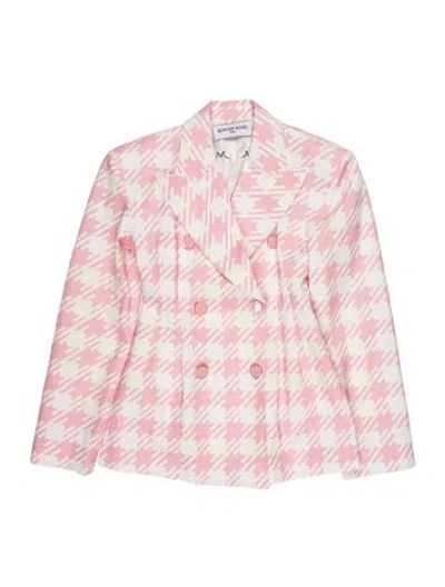 Pre-owned Rowen Rose Houndstooth Print Blazer In Pink