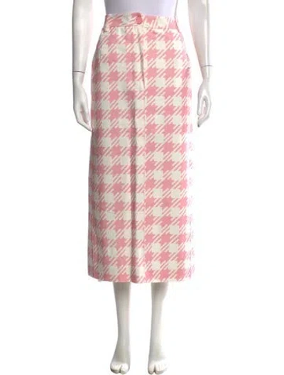 Pre-owned Rowen Rose Houndstooth Print Midi Length Skirt In Pink