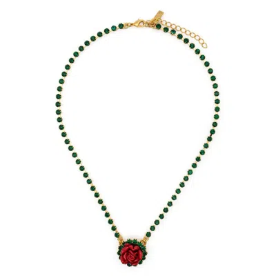 Rowen Rose Rose-motif Rhinestone-embellished Necklace In Gold/green