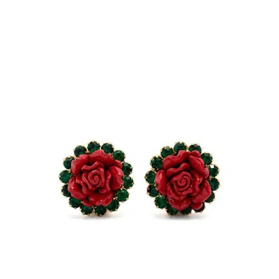 Rowen Rose Rose-motif Clip-on Earrings In Gold/red