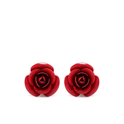Rowen Rose Floral-motif Clip-on Earrings In Red