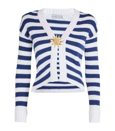 Rowen Rose Knitted Striped Cardigan In Blue & White