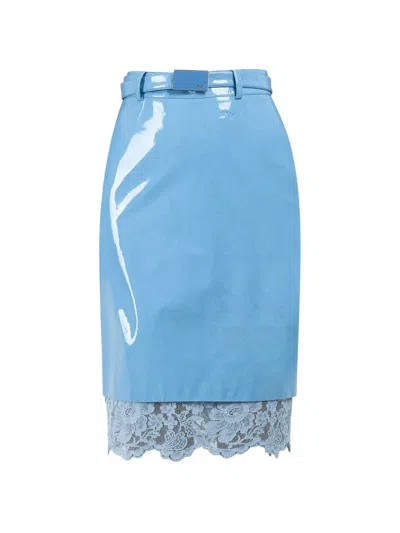 Rowen Rose Lace Belt Midi Skirt In Blue