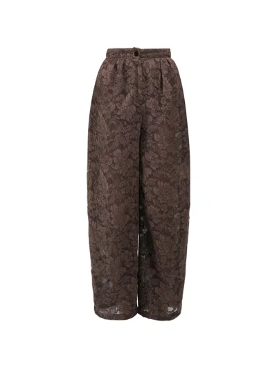 Rowen Rose Lace Carrot Trousers In Brown
