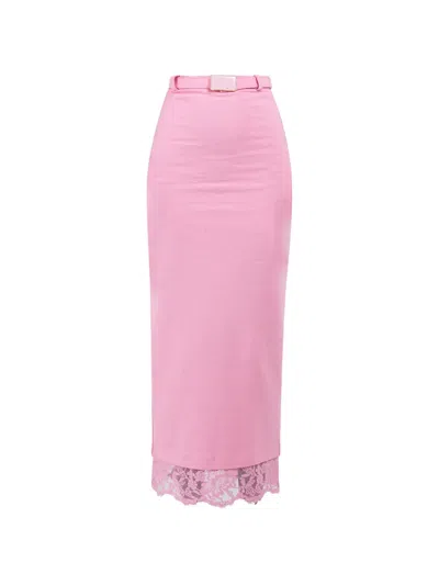 Rowen Rose Lace-contrast Midi Skirt In Pink