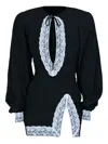 Rowen Rose Lace-contrast Tie-detail Dress In Black