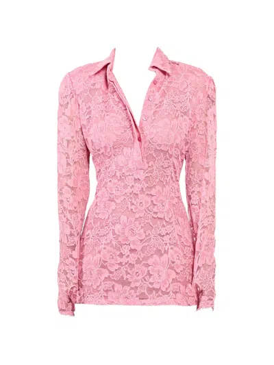 Rowen Rose Lace Long-sleeve Dress In Pink