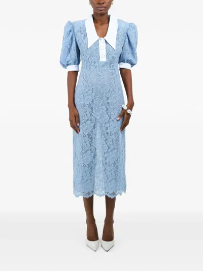 Rowen Rose Lace Polo-collar Midi Dress In Blue