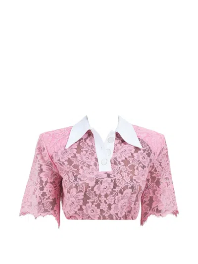 Rowen Rose Lace Polo-style Top In Pink