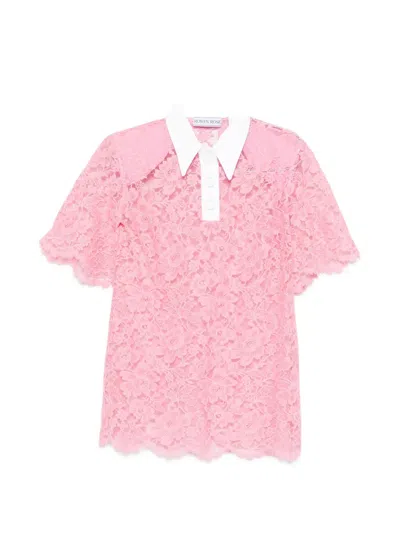 Rowen Rose Lace Polo Top In Pink