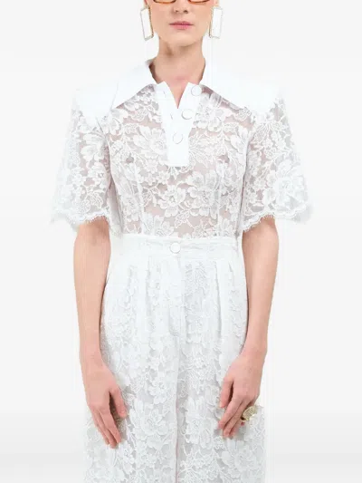 Rowen Rose Lace Short-sleeves Polo Shirt In White