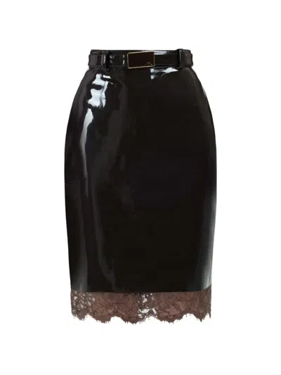 Rowen Rose Lace Vinyl Midi Skirt In Black
