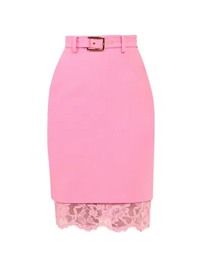 Rowen Rose Lace-trim Belted Skirt In Pink