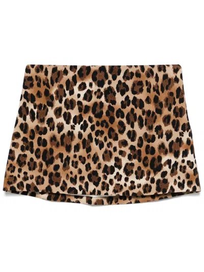 Rowen Rose Leopard-print Mini Skirt In Brown