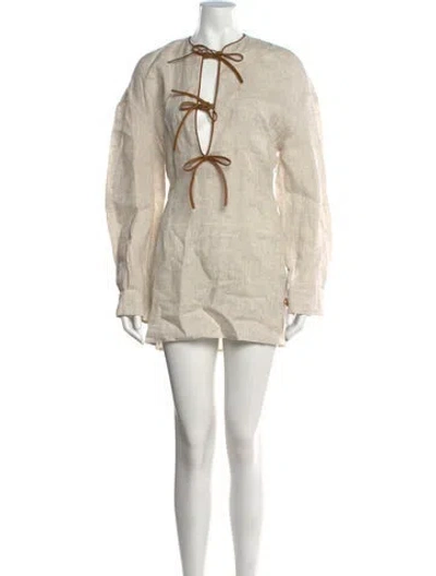 Pre-owned Rowen Rose Linen Mini Dress In Neutrals