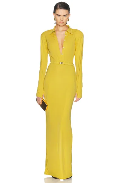 Rowen Rose Long Sleeve Jersey Polo Dress In Mustard