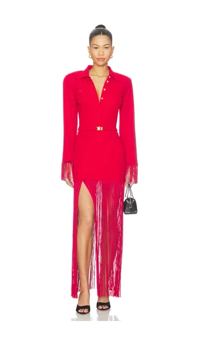 Rowen Rose Long Sleeve Polo Maxi Dress In Red