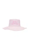 Rowen Rose Striped Poplin Sun Hat In White & Pink