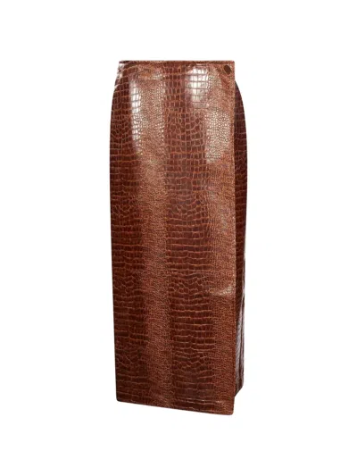 Rowen Rose Midi Croc-effect Wrap Skirt In Silver