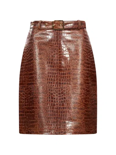 Rowen Rose Mini Croc-effect Belted Skirt In White