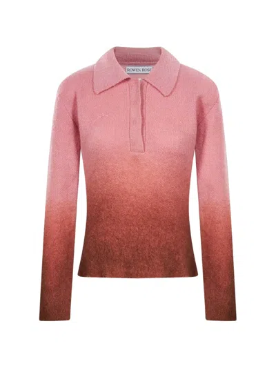 Rowen Rose Ombré-effect Long Sleeve Polo Shirt In Pink