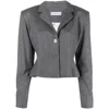 Rowen Rose Striped Shoulder-pads Blazer In Grey