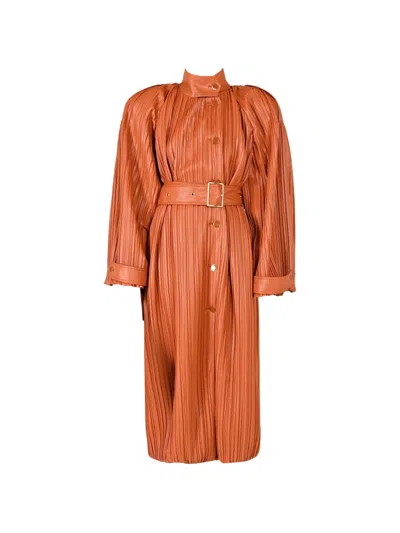 Rowen Rose Pleated Belted Trench Coat In Orange