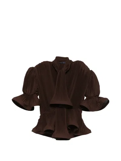 Rowen Rose Pleated Blouse In Brown