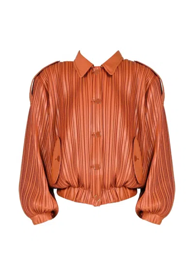 Rowen Rose Pleated Bomber Jacket In Orange