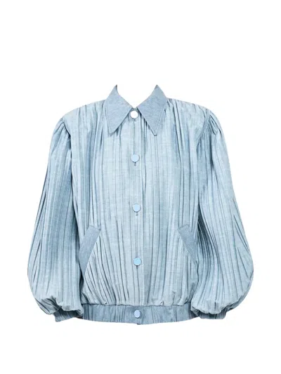 Rowen Rose Pleated Denim Jacket In Blue