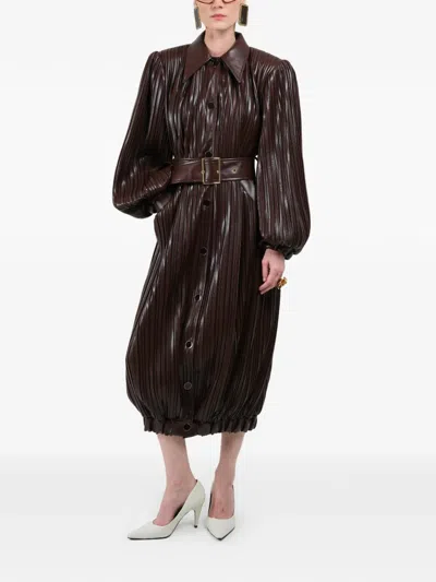 Rowen Rose Pleated Long Bomber Coat In Brown