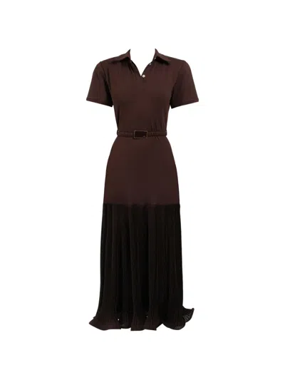 Rowen Rose Pleated Maxi Polo Dress In Brown