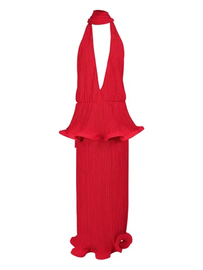 Rowen Rose Pleated Plunging-neck Dress In Red