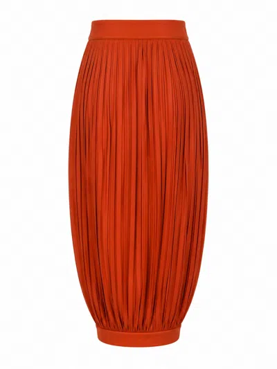 Rowen Rose Pleated Puffball Skirt In Orange
