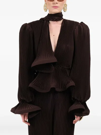 Rowen Rose Pleated Puffy Blouse In Brown
