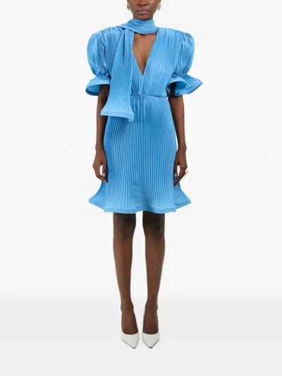 Rowen Rose Pleated Puffy Midi Dress In Blue