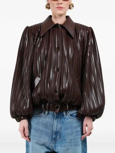 Rowen Rose Pleated Short Bomber Jacket In Brown