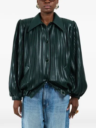 Rowen Rose Pleated Short Bomber Jacket In Green