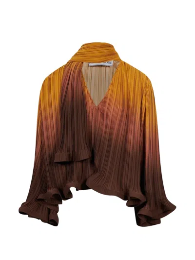 Rowen Rose Plissé-effect Ombré Shirt In Brown
