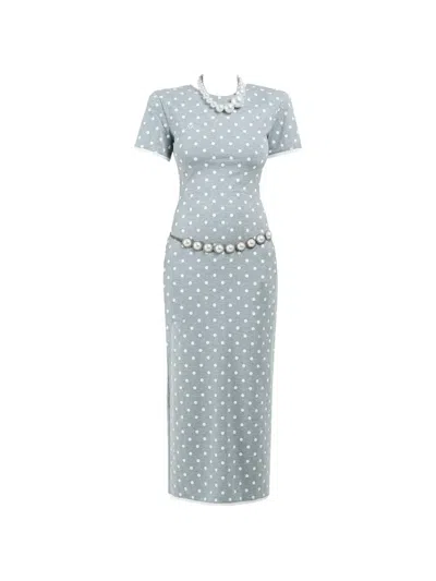 Rowen Rose Polka-dot Midi Dress In Gray