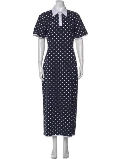 Pre-owned Rowen Rose Polka Dot Print Long Dress In Blue