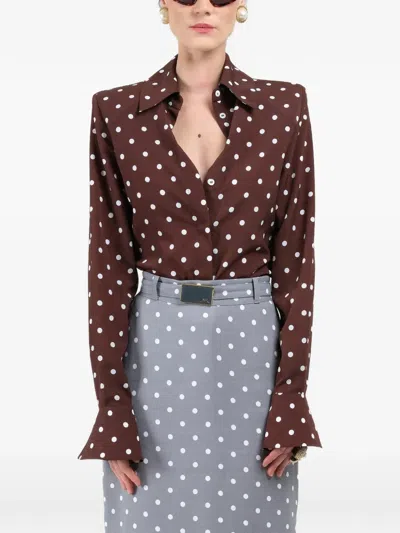 Rowen Rose Polka-dot Signature Shirt In Brown