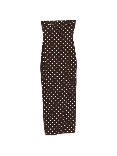 Rowen Rose Polka Dot Strapless Midi Dress In Brown