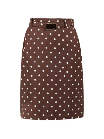 Rowen Rose Polka-dots Belted Midi Skirt In Brown