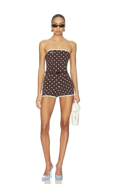 Rowen Rose Polka Dots Bustier Mini Jumpsuit In Brown