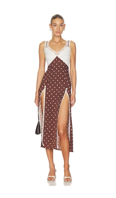 Rowen Rose Polka Dots Long Dress In Brown