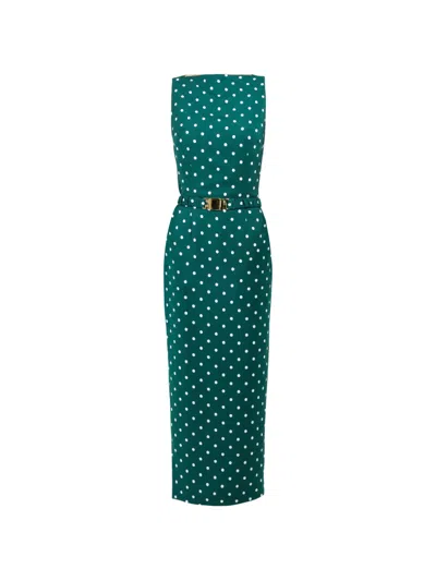 Rowen Rose Polka-dots Straight-neckline Maxi Dress In Green