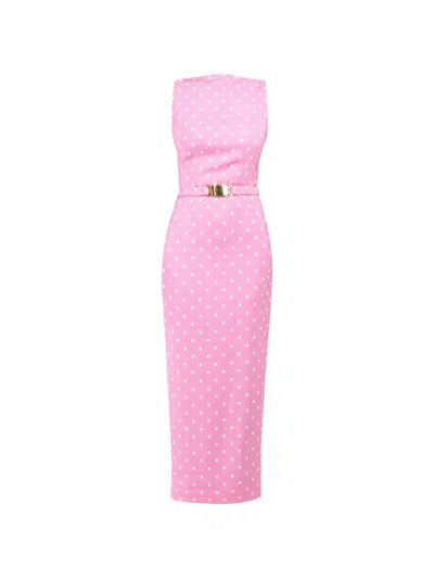 Rowen Rose Polka-dots Straight-neckline Maxi Dress In Pink
