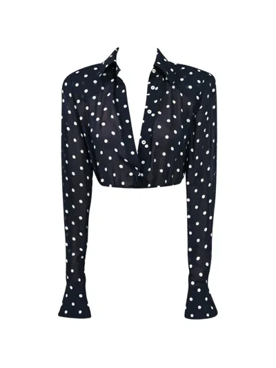 Rowen Rose Polka-dot Cropped Shirt In Blue