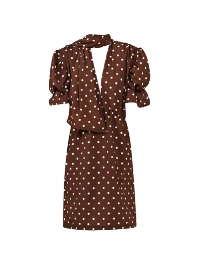 Rowen Rose Polka-dot Puffed-sleeve Dress In Multi